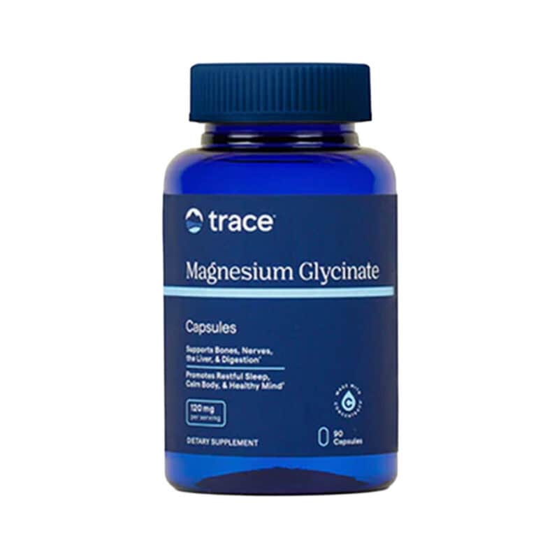 Magnesium Glycinate 120mg 90 cápsulas da Trace Minerals em frasco, suplemento de magnésio bisglicinato de elevada absorção.