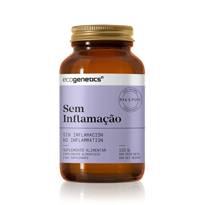 Sem Inflamação 120 Cápsulas Ecogenetics com nutrigenómicos e extratos vegetais para apoio no alívio da dor e modulação da inflamação.