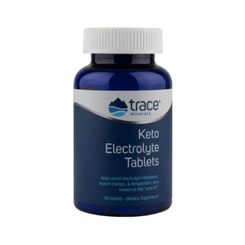 Keto Electrolyte Tablets 90 comprimidos da Trace Minerals em frasco, suplemento de eletrólitos para dieta cetogénica.
