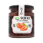 Compota Extra de Morango Bio 255g da Ecosana em frasco de vidro com morangos biológicos.