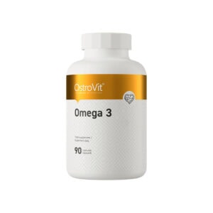 Ómega 3 90 Cápsulas OstroVit, suplemento alimentar à base de óleo de peixe, fonte de ácidos gordos ómega-3 EPA e DHA, em cápsulas softgel.