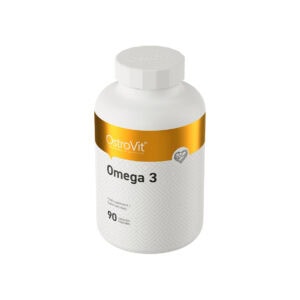 Ómega 3 90 Cápsulas OstroVit, suplemento alimentar à base de óleo de peixe, fonte de ácidos gordos ómega-3 EPA e DHA, em cápsulas softgel.