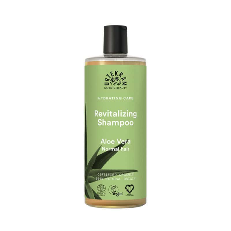Shampoo Aloe Vera para cabelo normal 250ml da Urtekram em frasco verde.
