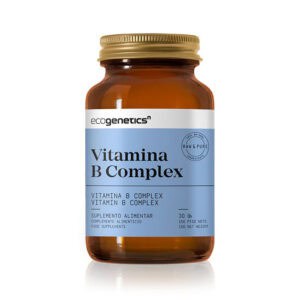 Vitamina B Complex 30 Cápsulas Ecogenetics com vitaminas do complexo B para apoiar a energia, o sistema nervoso e a redução do cansaço e da fadiga.