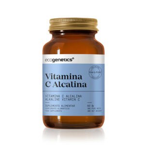Vitamina C Alcalina 60 Cápsulas Ecogenetics com vitamina C não ácida, ascorbato de cálcio e bioflavonoides para apoio imunitário e proteção antioxidante