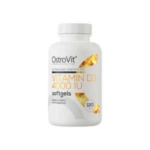 Vitamina D3 4000 IU 120 Cápsulas OstroVit, suplemento alimentar em cápsulas com vitamina D3 e 120 doses por embalagem.