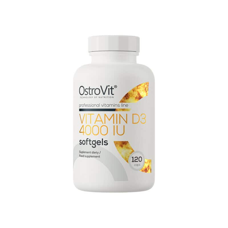 Vitamina D3 4000 IU 120 Cápsulas OstroVit, suplemento alimentar em cápsulas com vitamina D3 e 120 doses por embalagem.