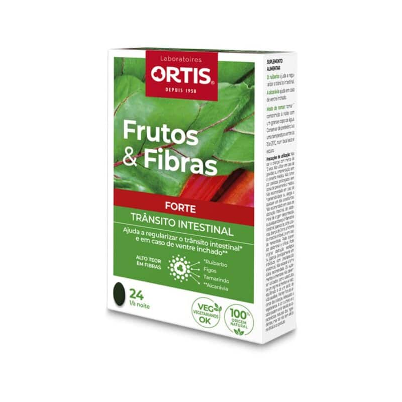 Frutos e Fibras Forte 24 Comprimidos Ortis, suplemento alimentar em comprimidos com frutos e fibras.