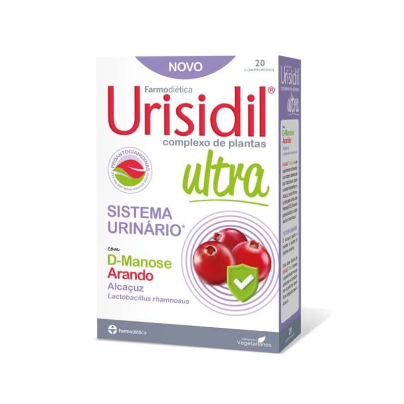 Urisidil Ultra 20 Comprimidos Farmodiética, suplemento alimentar com D-manose, arando vermelho, FOS e Lactobacillus rhamnosus para o bem-estar urinário.
