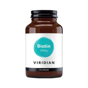 Biotina 2500mcg 90 cápsulas Viridian, suplemento alimentar em cápsulas para apoio à beleza do cabelo, pele e unhas.