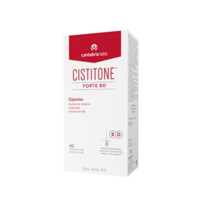Cistitone Forte BD 60 Cápsulas Cantabria Labs, suplemento alimentar com L-cistina, glutationa, zinco, cobre, biotina e vitaminas B5, B6 e D.
