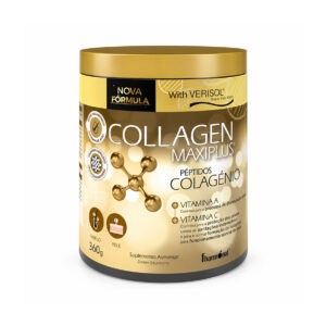 Collagen Maxiplus com Verisol Fharmonat, suplemento alimentar em pó com colagénio, em embalagem de 360 g.