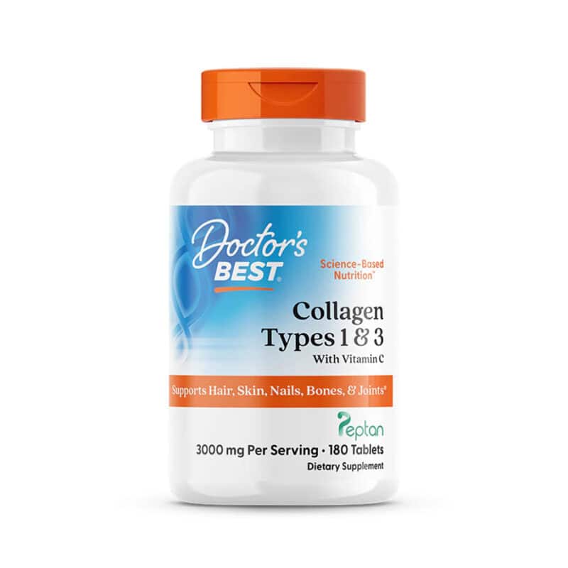 Doctor's Best Collagen Types 1 and 3 with Vitamin C and Peptan 3000mg, suplemento alimentar com 180 comprimidos.