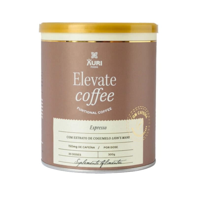 Elevate Coffee Expresso 300gr Auri Foods, café funcional em pó com 150 mg de cafeína por dose, crómio e vitaminas do complexo B.