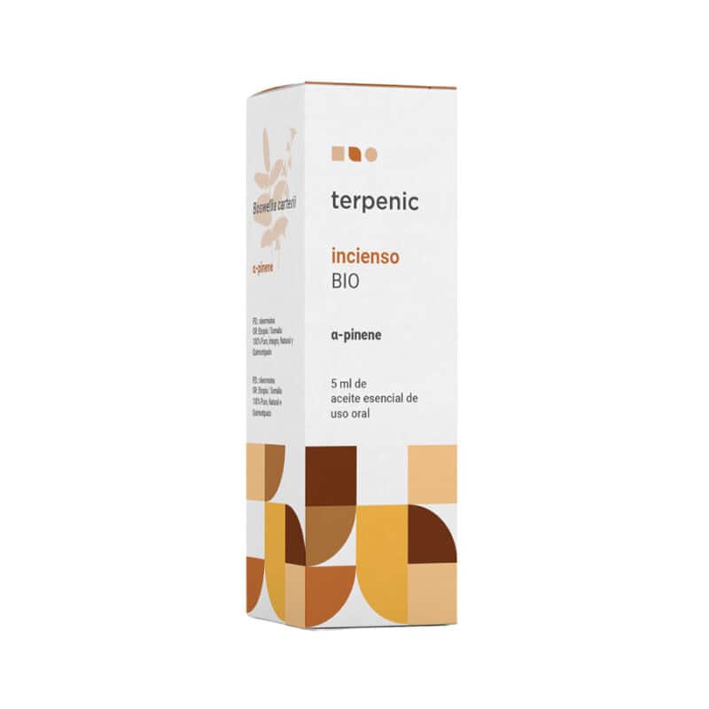 Óleo Essencial de Incenso Olíbano Bio 5ml Terpenic, óleo essencial biológico de Boswellia carterii com aroma resinoso e amadeirado.
