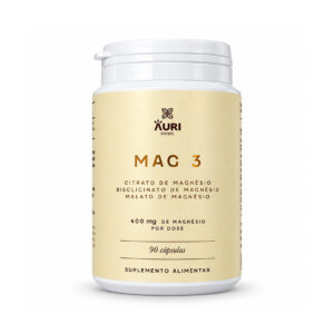 Mag3 Auri Foods, suplemento alimentar com citrato, bisglicinato e malato de magnésio, em embalagem de 90 cápsulas.