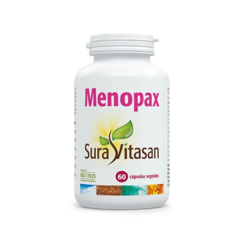 Menopax 60 Cápsulas Sura Vitasan, suplemento feminino com extratos vegetais padronizados para a menopausa.