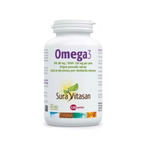 Omega 3 120 Cápsulas Sura Vitasan, suplemento alimentar com óleo de peixe purificado e ácidos gordos essenciais EPA e DHA