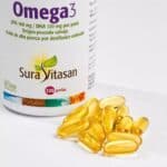 Omega 3 120 Cápsulas Sura Vitasan, suplemento alimentar com óleo de peixe purificado e ácidos gordos essenciais EPA e DHA
