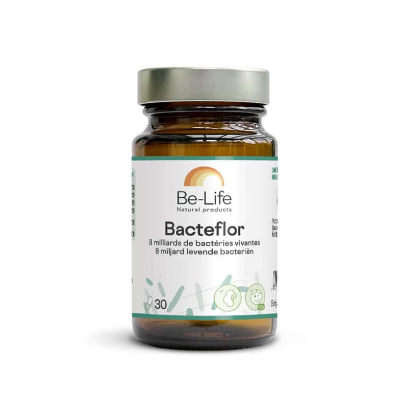 Bacteflor Probióticos 30 Cápsulas Be Life, suplemento alimentar com 6 estirpes probióticas para a microbiota intestinal.