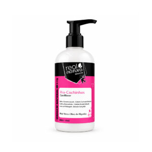 Condicionador Sem Sal Pro-Cachinhos 300ml Real Natura, condicionador infantil com óleo vegetal de algodão e glicerina para cabelos encaracolados.