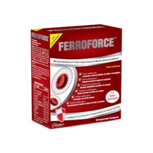 FerroForce 30 Comprimidos Mastigáveis Natiris, suplemento alimentar com ferro microencapsulado, lactoferrina, vitamina C, folato e vitamina B12.