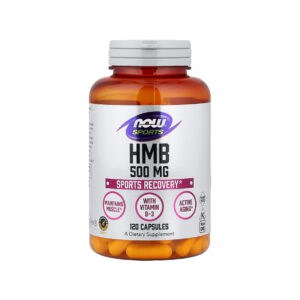 HMB 500mg 120 Cápsulas NOW Foods, suplemento com beta-hidroxi beta-metilbutirato para apoio à rotina de treino e recuperação muscular.