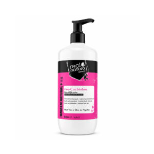 Humidificador Pro-Cachinhos 500ml Real Natura, cuidado infantil sem enxaguamento com óleo vegetal de algodão e glicerina para cabelos cacheados.