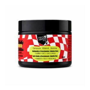 Máscara Capilar Poderoso Cabelão 250gr Real Natura, tratamento hidratante com biotina, óleo de cenoura e Xblend para cabelo seco, danificado ou com frizz.
