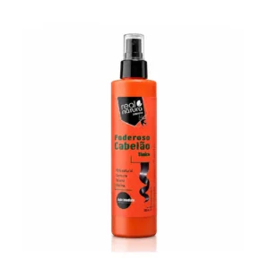 Tónico Poderoso Cabelão 200ml Real Natura, tónico capilar com biotina, óleo de cenoura e extratos vegetais para fortalecer o cabelo.