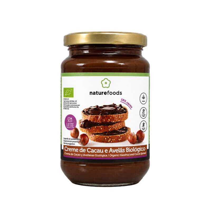 Creme de Cacau e Avelã Intenso Bio 300gr Naturefoods creme vegetal biológico