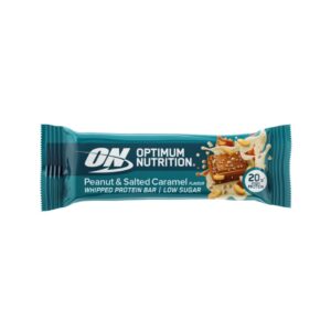 Barra de Proteína Amendoim e Caramelo Salgado 68 g da Optimum Nutrition, snack proteico de textura leve