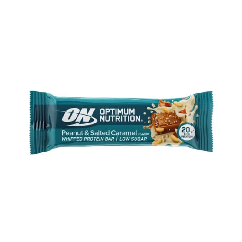 Barra de Proteína Amendoim e Caramelo Salgado 68 g da Optimum Nutrition, snack proteico de textura leve