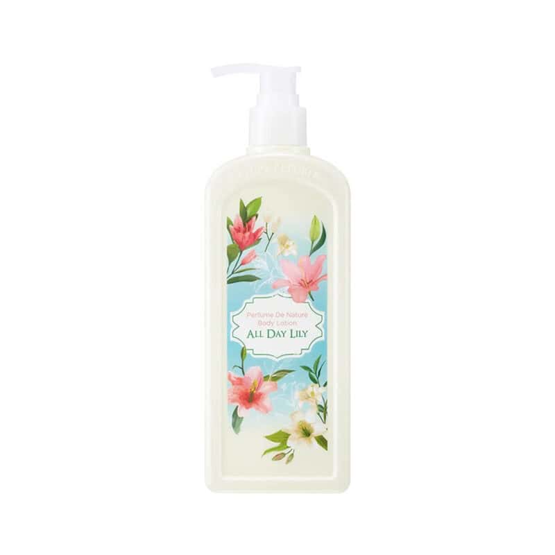 Loção Corporal All Day Lily 345ml Nature Republic com extrato de lírio e fragrância floral.