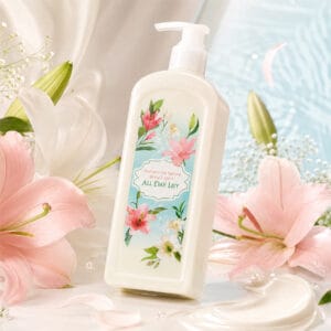 Loção Corporal All Day Lily 345ml Nature Republic com extrato de lírio e fragrância floral.