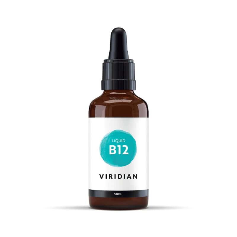 Vitamina B12 Líquida 50ml Viridian, suplemento alimentar vegan com metilcobalamina e adenosilcobalamina.