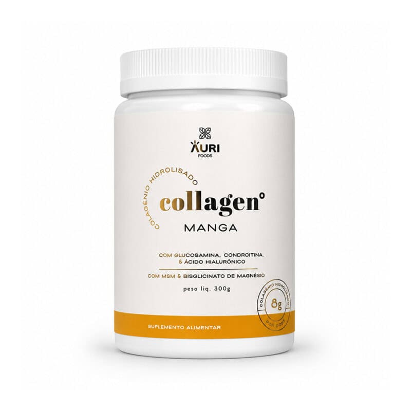 Collagen Manga 300gr Auri Foods, suplemento em pó com colagénio hidrolisado, magnésio, MSM, vitamina D3, vitamina C e ácido hialurónico.