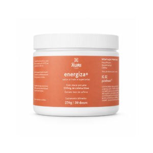 Energiza+ 270gr Auri Foods, suplemento em pó com Palatinose, maca peruana, guaraná, gengibre, canela e pimenta cayena para energia e concentração.