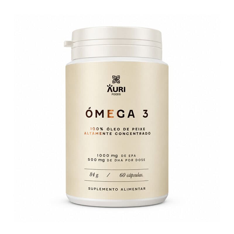 Ómega 3 60 Cápsulas Auri Foods, suplemento alimentar em cápsulas com ácidos gordos essenciais EPA e DHA.