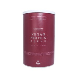 Vegan Protein Blend Frutos Vermelhos 450gr Auri Foods, proteína vegetal em pó com proteína de ervilha fermentada e hidrolisada.