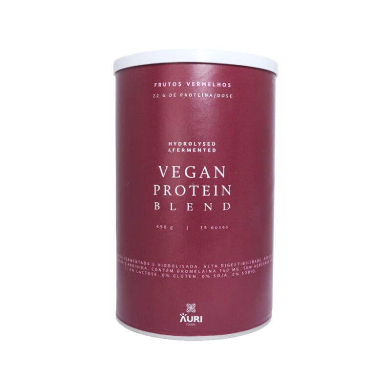 Vegan Protein Blend Frutos Vermelhos 450gr Auri Foods, proteína vegetal em pó com proteína de ervilha fermentada e hidrolisada.