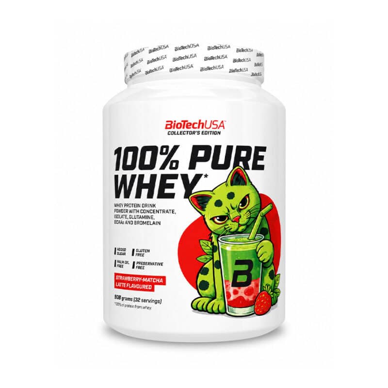 100% Pure Whey 900gr Morango e Matcha Latte BioTechUSA, proteína whey em pó de edição limitada