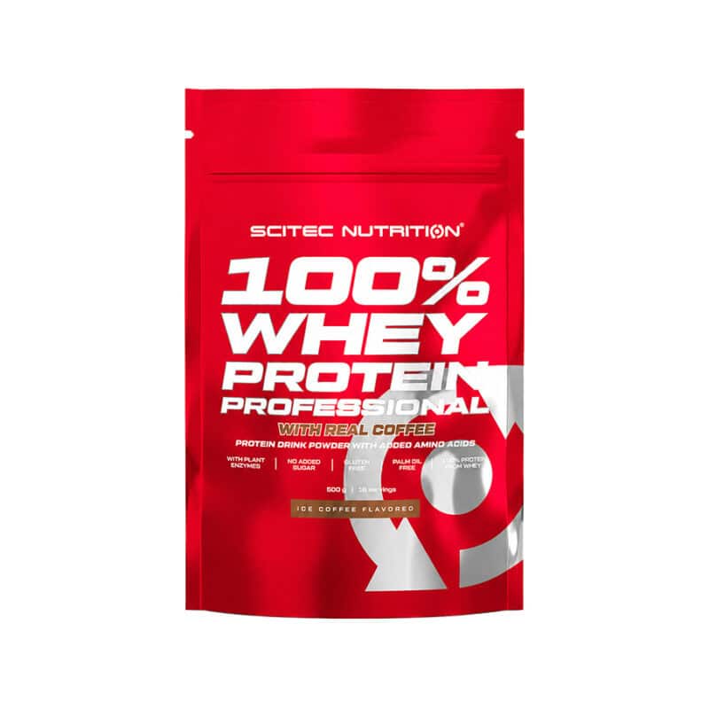 100% Whey Protein Professional Ice Coffee 500gr Scitec Nutrition, proteína de soro de leite em pó com sabor a café gelado.