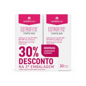 Estrofito Forte Bio Pack 2 x 30 Cápsulas Cantabria Labs com isoflavonas de soja e Bifidobacterium animalis S-EF para mulheres na menopausa.