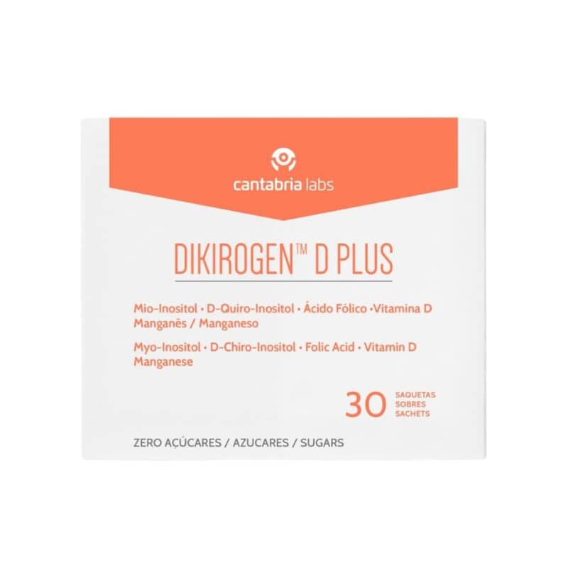 Dikirogen D Plus 30 saquetas Cantabria Labs, suplemento alimentar em saquetas para a rotina de bem-estar feminino.
