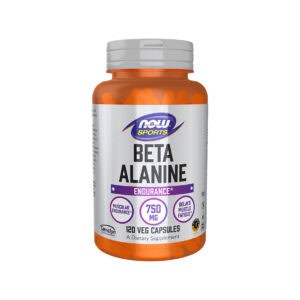 Beta-Alanina 750mg 120 Cápsulas NOW Foods, suplemento com CarnoSyn® beta-alanina para apoio à resistência muscular no treino.