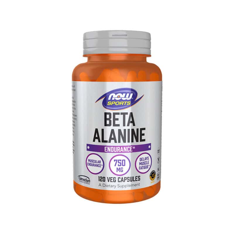 Beta-Alanina 750mg 120 Cápsulas NOW Foods, suplemento com CarnoSyn® beta-alanina para apoio à resistência muscular no treino.