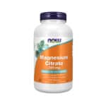 Citrato de Magnésio 200mg 250 Comprimidos Now Foods em embalagem branca com tampa laranja.