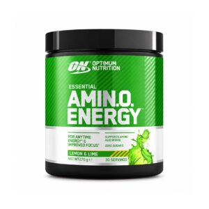 Essential Amino Energy Optimum Nutrition, suplemento em pó com sabor a limão e lima, em embalagem de 270 g.