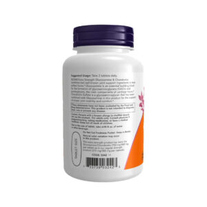 Glucosamina e Condroitina Extra Strength 120 Comprimidos Now Foods em embalagem branca com tampa laranja.